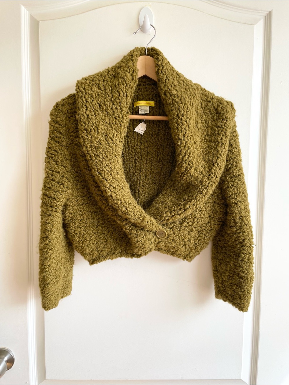 Vintage Catherine Malandrino Womens Green Chunky Knit Bolero Crop Jacket Size S